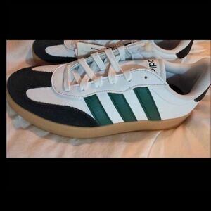 adidas BARREDA White Sneakers with Green Stripes and Gum Sole
